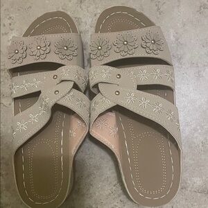 Floral Embellished Beige Sandals